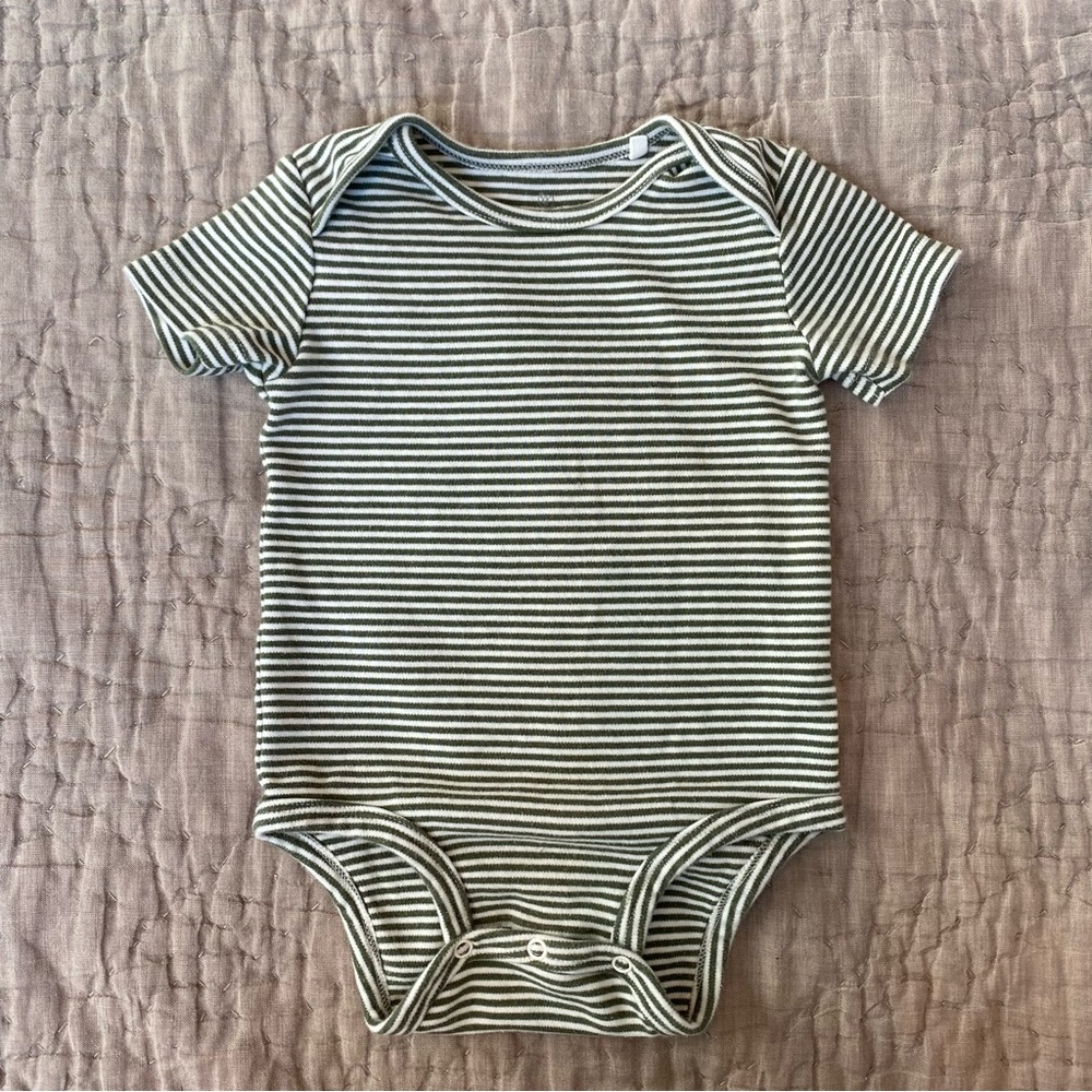 Oliver & Rain Organic Olive Stripe Short Sleeve Body Suit
